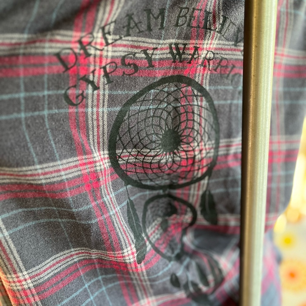 Gypsy Warrior Gray Red and Gray Plaid Button Down Flannel